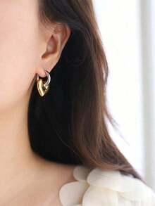 Classic Retro Detachable Heart Earrings For Women, Stainless Steel Non-Fading Fashionable & Simple Heart-Shaped Pendant, Color-Block Ear Clips Jewelry Valentines,Mom,Mother,Mother's Day,Gift - 均碼 - 查看 2