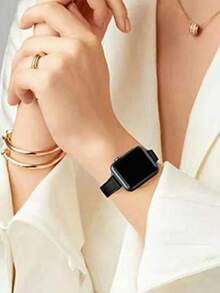 Charlam Ultra-Thin Leather Watch Band, Compatible With Apple Watch 40mm 38mm 41mm 42mm 44mm 45mm 46mm Women, Top Grain Leather Strap, Slim Wristband, Fit For Apple Watch Series 10 9 8 7 6 5 4 3 2 1 SE Ultra - Black - View 7