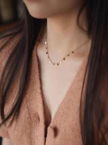 1pc Fashion Stainless Steel Round Pendant Necklace For Women For Daily Decoration - Gold - View 3