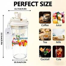 1/5 pezzi Bicchiere in plastica a doppio strato da 500ml con stampa tropicale estiva (cannuccia inclusa), tazza da caffè ghiacciato con tema vivace da resort, adatta per caffè freddo, bevande calde e uso quotidiano, regalo ideale per compleanni per famiglia e amici - Multicolore - Lettere a forma di frutta - Visualizzare 3