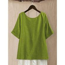 Blusa Casual de Media Manga para Mujer - Color Verde Oliva, Corte Holgado, Ideal para Hogar y Festivales - Verde Oliva - Ver 3