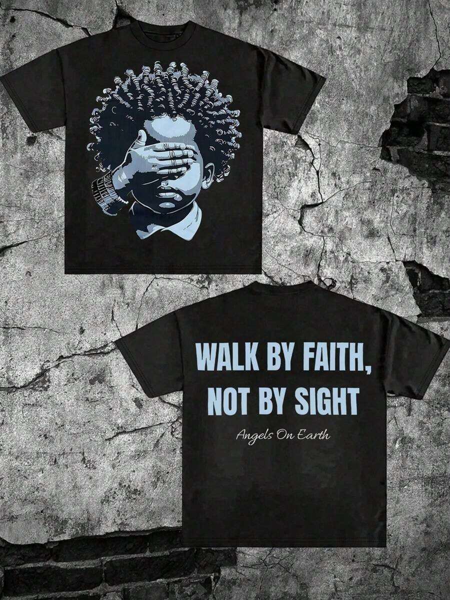 Blusa Curvy Mujer Talla Grande, Playera Oversize de Algodón con Hombros Caídos, Diseño "Walk By Faith Not By Sight", Camiseta Holgada para Mujer, Top Casual Transpirable, Ropa Curvy para Gorditas, Estilo Religioso y Moderno, Ideal para Uso Diario y Salidas, Playera con Estampado Único que Combina con Todo. - Multicolor - Ver 1
