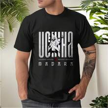 Black Uchiha Madara Anime Character And Text Design Casual Wear T Shirt 100% Cotton Unisex Loose Short Sleeve Ultra Soft Breathable Perfect For Daily Wear - Black - View 8