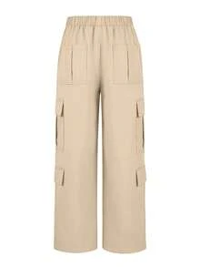 Solid Color Multi-Pocket Button Casual Y2K Style Elegant Cute Lightweight Cargo Pants, Suitable For Back To School, Graduation, Club, Birthday Party, Halloween, Thanksgiving, Mother's Day, Concert, Gym, Beach, Office, Daily Wear, Outdoor, Travel, Airport, Street, Teacher's Day, Spring, Summer, Autumn, Winter - Yellow Apricot - View 6