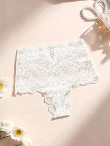 1pc Sexy White Lace Thong Panty, High Waist Seamless Erotic Lingerie - White - View 2