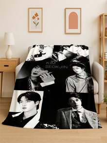 This Flannel Blanket, Worn By  's Jin, Is Soft And Warm, Suitable For Bedrooms, Living Rooms, Beds, Travel, Camping, Picnics, And Other Occasions. It's Also A Great Gift.Room Decor,Bedroom Decor,Home Decor Items. - White - View 1