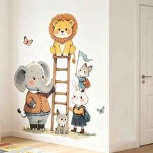 Cartoon-Style Cute Animal Climbing Ladder, Children's Room, Playroom, Decoration, Wall Sticker, Self-Adhesive. - Multicolor - View 3