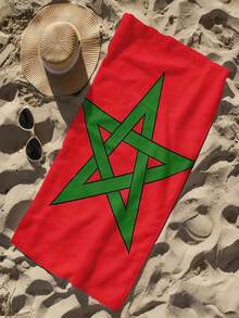 Microfiber Beach Towel, Morocco Flag Theme, Tropical Floral Pattern, Lightweight, Quick Drying, Super Absorbent, Modern Design, Oblong Shape, 100% Polyester, 252g/㎡, For Swimming, Gym, Yoga, Camping, Festival, Travel - Red and Green - View 5