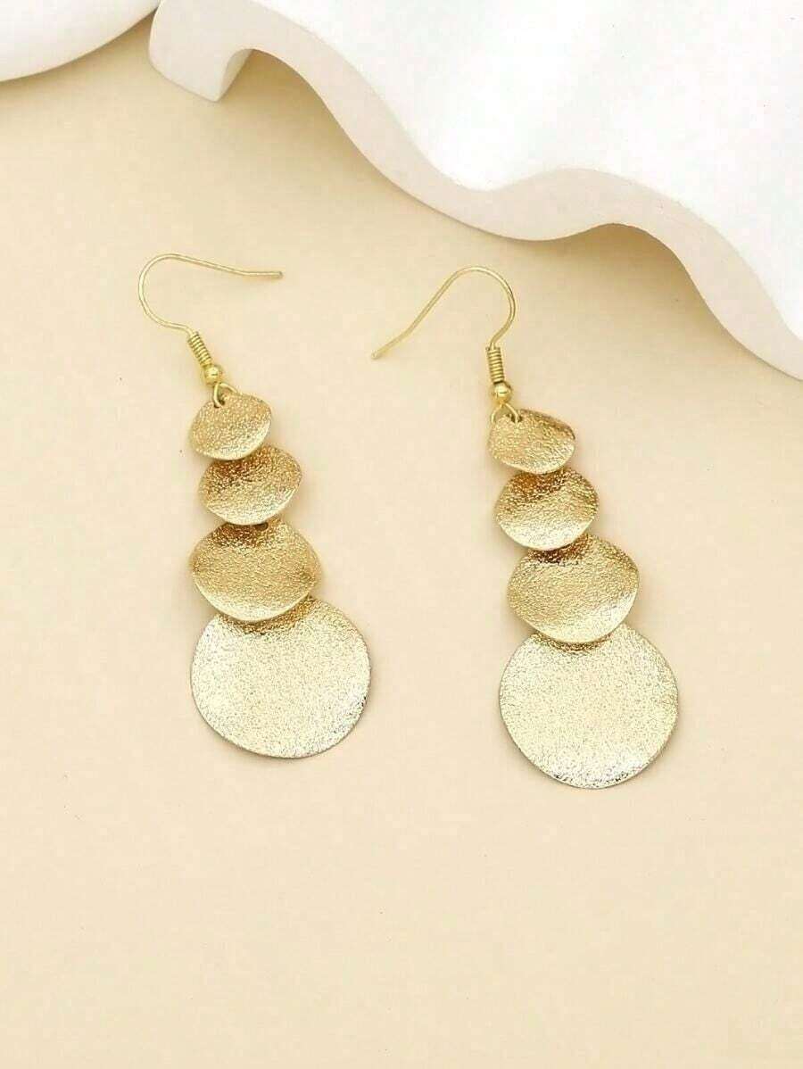 1 Pair European And American Style Metal Long Geometric Circular Tassel Earrings, Fashionable For Holiday, Dating, Travel And Versatile Ear Accessories For Women - 金子 - 查看 1