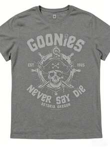 Durable Cotton, Goonies Never Say Die Men's Retro Style Cotton T-Shirt - Comfortable Crew Neck, Short Sleeve, Skull And Crossbones Pattern, EstDesigned In 1985, An Ideal Choice For Casual Clothing, Casual Clothing T-Shirt|Casual Crew Neck|Durable Fabric Round-Neck T-Shirt,Versatile & Everyday Wear,Year-Round Essential, Y2K Style - Xám - Xem 7