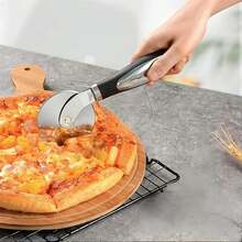 Classic Pizza Wheel With Sharp Blade For Cutting Through Crusts, Pies And More, Built In Finger Guard For Safety And Comfort Grip To Protect Fingers, Pizza Cutter, Kitchen Essentials, Kitchen Gadgets, 9-Inch, Black - View 2