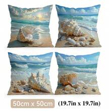 4 buah Sarung Bantal Motif Ombak Laut & Kerang, Sarung Bantal Cetak Satu Sisi, Cocok untuk Ruang Tamu, Kamar Tidur, Dekorasi Rumah, Semua Musim - MultiWarna - View 11