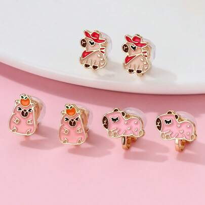 Bộ 3 đôi bông tai kẹp hình hoạt hình dễ thương, men tráng men, kiểu nhỏ giọt dầu, thích hợp cho trẻ em đeo hàng ngày, làm quà tặng, dịp lễ hội.