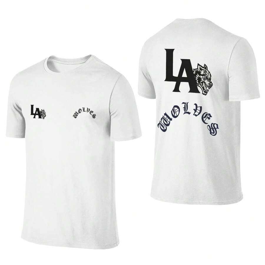 Men's 180g Cotton Crew Neck T-Shirt, DARCSPORT Style Los Angeles LA Graphic, Hip-Hop Streetwear Couple Tee - 白色 - 查看 1