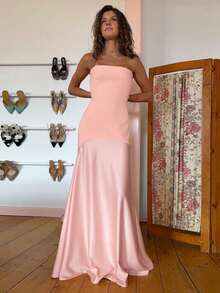 Strapless Mermaid Maxi Dress With Tulle In The European And American Style - Pink - View 8