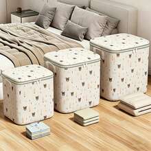 1pc Large Capacity Foldable Storage Box With Handle, Suitable For Bedroom And Wardrobe; Cute Pattern Design Makes Home Storage More Fun; Made Of Woven Material, Suitable For Seasonal Changes - Multicolor - View 3