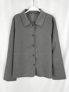 Chaqueta Jisaneya de unicolor con cuello de mezcla de lino gris, prenda exterior ligera y versátil para primavera/verano - Gris - Ver 2