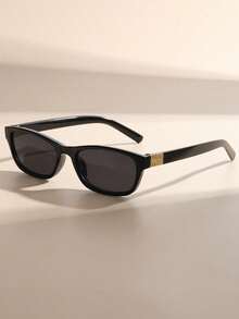 New Narrow Frame Square Cat Eye Retro Fashion Glasses, Essential Accessory For Street Style, Beach Vacation - Black - View 2