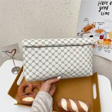 Bolso de mano de unicolor de moda, bolso cuadrado pequeño con tapa abatible de gran capacidad y hebilla magnética, bolso de mujer con estampado de cocodrilo - Blanco - Ver 6