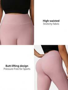 NcmRyu 1pc Women Plus Size Solid Color High Waist Lifting Flare Leg Pants Sports - Pink - View 3