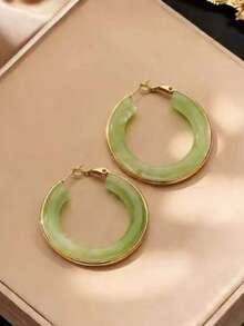 Pendientes de aro redondo de resina con estilo retro europeo y americano, con electrochapado de lujo elegante - Multicolor - Ver 9