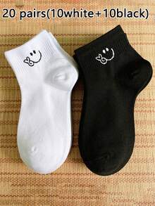 1/5/10 pares de calcetines de tobillo personalizados con expresiones lindas para mujer/pareja, calcetines invisibles, adecuados para uso diario, festivales, exteriores, regalo de Navidad - Blanco y Negro - Ver 19