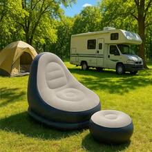 PVC Flocked Inflatable Sofa, Suitable For Home And Outdoor Use Slouchy Sofa, Thickened Air Cushion Recliner Sofa Bed, Balcony Leisure Nap Folding Sofa, Camping Equipment - Multicolor - View 7