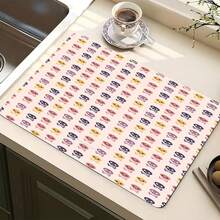 1pc Colorful Skull Pattern Multipurpose Absorbent Mat, Polyester Waterproof Countertop Protector Pad For Kitchen, Dining Table, Dish Drying, Washing Machine, Bathroom, Coffee Machine, Kitchen Accessories, Party Supplies - Retro Floral - View 1