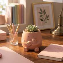 Cute Succulent Plant Pots, Animal Face Shaped Planters Suitable For Indoor Plants, Decorate Desktops, Shelves And Home Decor, Pink Grey White - A - View 5