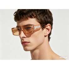 A Retro Punk Style Small Square Frame Thick-Rimmed Unisex - Lá trà khung đen - Xem 3