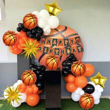 10pcs Basketball Foil Balloon Set, Includes Basketball, Explosion Star And Pentagram, Suitable For Birthday Party, Basketball Theme Party, Basketball Court Decoration, Sports Theme Decoration, Sports Theme Party Supplies, Home Decor - Multicolor - View 6
