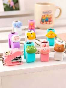 Portable Mini Stapler With Keychain - Cute Cartoon Animal Design, Pocket-Sized Stapler For School, Office & Travel, Durable Student Stationery - Mini Stapler - View 5