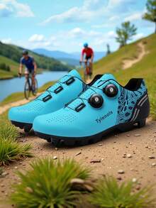 Giày đạp xe thoáng khí MTB dành cho nam và nữ, giày đạp xe địa hình, giày thể thao đường trường, giày đạp xe SPD, giày đạp xe chuyên nghiệp dành cho nam và nữ, giày đua xe đạp địa hình đế bằng, giày MTB có đinh. - Màu xanh bạc hà - Xem 6