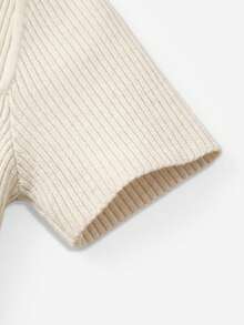 Elestia 女士杏色方领罗纹不对称下摆极简毛衣，休闲优雅约会度假外出办公上衣，春夏秋季 - 杏色 - 查看 8