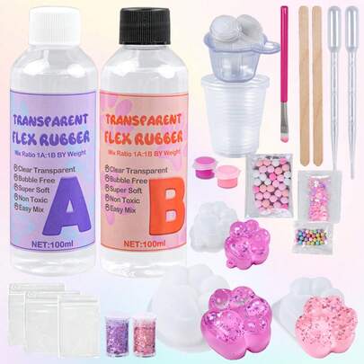 Taba Squishy Kit,200ml DIY Slow Rebound Making Kit,200ml DIY Slow Rebound Making Kit,1:1 AB Squishy Resin Gel Soft Liquid Squishy Silicon Rubber Making, 3 Cat Paw Silicone Mold Suitable For DIY Arts And Crafts, Jewelry,Ideal For Beginners,Taba Squishy Making Kit,Stress Relief Squeeze DIY Tool,Classroom Prize, Party Gift