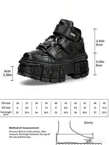 Heavy Metal Thick Sole High-Top Punk Style Women's Shoes, Black Round Toe Motorcycle Boots, Casual Lace-Up Athletic Shoes - Black - View 20