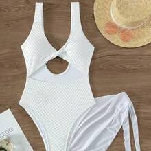 New Sexy One-Piece Mesh Skirt Swimsuit For Women, Solid Color Bikini - Milky - View 3
