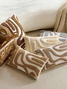 1pc/2pcs Bohemian Modern Japanese Wabi-Sabi Style Fluffy Throw Pillow Covers, 3D Abstract Curved Wave Texture Embroidered Beige/Cream Neutral Decorative Cushion Covers For Sofa, Living Room, Bedroom Home Decor, Size 30*50cm 45*45cm - Camel - View 6
