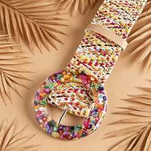 1pc Boho Woven Waist Belts, Multicolor Raffia Belts With Decorative Buckles For Women, Summer Beach & Casual Dresses - Color - View 11
