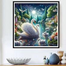 新款5D DIY钻石画套装 - 梦幻天鹅湖,亚克力钻石艺术马赛克工艺品,客厅、卧室家居装饰,送给妈妈的礼物,无框 - 查看 9