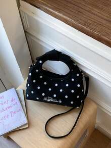 Fashionable Polka Dot Handbag, Women's Multi-Function Shoulder Crossbody Bag, Retro Bow Decor Drawstring Crescent Bag - Multicolor - View 12