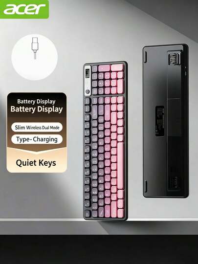 Acer OKR232 Wireless Keyboard And Mouse Combo: Bluetooth/Wired Connection, Silent Keys With Mechanical Touch, Rechargeable For Long Battery Life, Compatible With PCs, Macs, Tablets, And Phones. Ideal For Business And Office Use.