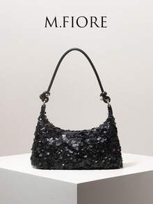 (Random Pattern) Women's Sequin Shoulder Bag, Elegant Party Clutch, Wedding Accessories, Gift For Her - Black - View 1
