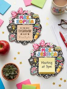 1pc Customizable Wooden Memo Pad Holder With Notepad, Teacher's Day Thank You Gift, Back To School Teacher Gift - Multicolor - View 5