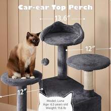 54in Cat Tree, Multi-Level Cat Tower With Spacious Kitten-Ear Perch, 2 Cozy Caves, Scratching Posts, Climbing Ladder, 2 Plush Balls, Durable Pet House Furniture For Indoor Kittens, Dark Gray - 深灰色 - 查看 5