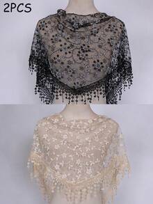 1 pieza Bufanda triangular con bordado floral bohemio y flecos para mujer, bufanda multifuncional, cinturón de cintura triangular elegante para faldas de baile tailandés/árabe - color sólido - Ver 31
