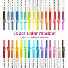 Set de 5/10/15/30 piezas de bolígrafos fluorescentes de doble punta, marcadores acrílicos, marcadores de dibujo para niños, resaltadores de secado rápido, diseño de doble punta con punta biselada y punta redonda, ideal para garabatear estudiantes, resaltar biblias, sin sangrado, múltiples opciones de color de tinta suave, 1/5/15/30 piezas, esencial para volver a la escuela - Multicolor - Ver 17