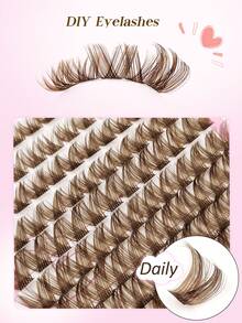 Rikuaild 120pcs D-Curl Soft Brown Fluffy Cluster Lashes, Fluffy Brown Cluster Lashes, Single Natural Brown Lash Extension, Single Soft Fan-Shaped Lashes, DIY Home Lash Extension - D - Xem 4