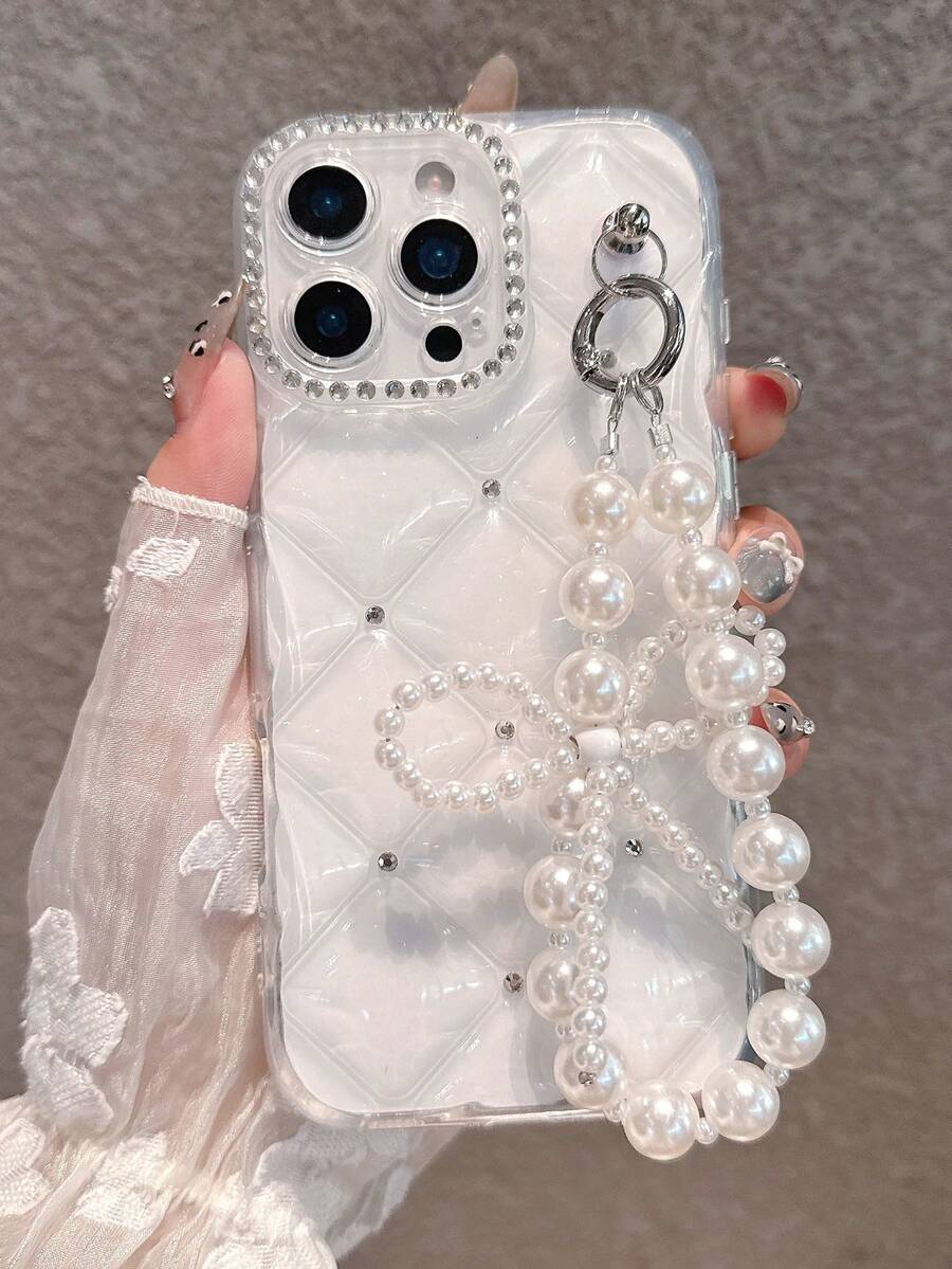 New Fashion Minimalist Diamond Grid Transparent Phone Case + Wrist Strap Suitable For IPhone 17 Pro Max/17 Pro/17/16 Pro Max/16/16 Pro/16 Plus/15/15 Pro Max/15 Pro/15 Plus/11/12/13/14 Pro Max/12 Pro/12 Pro Max/13 Pro/13 Pro Max/14 Pro/14 Pro Max/14 Plus - Clear - View 1
