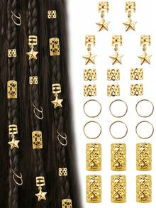 35 piezas/set Anillos de pelo elásticos tejidos de unicolor y calados, adecuados para peinados trenzados, accesorios para el cabello ajustables para todas las estaciones - elementos mixtos - Ver 7